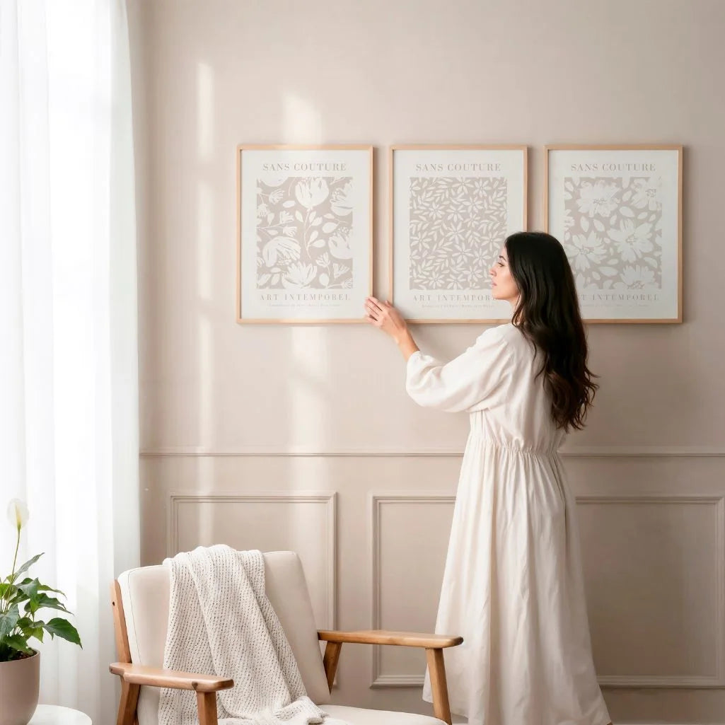 Sans Couture Floral Prints – Neutral Botanical Pattern Set of 3