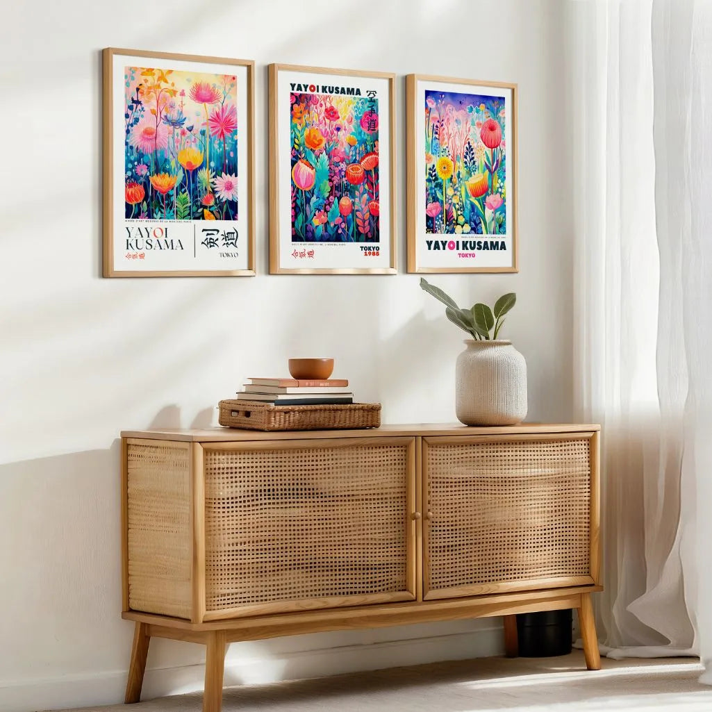 Dream Garden Abstract Floral Art Prints – Japanese Inspired Botanical Set of 3