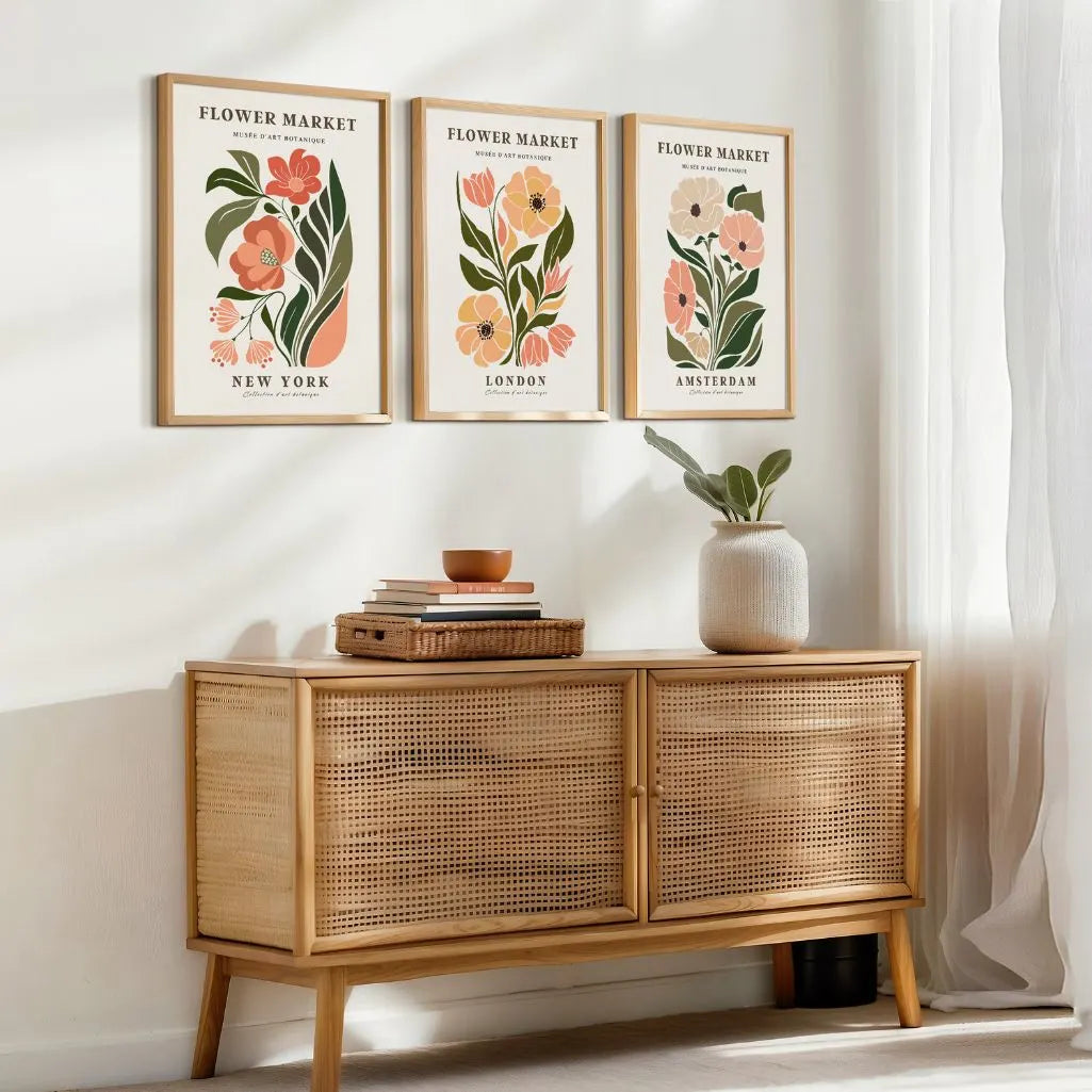 Flower Market Botanical Prints – Vintage Floral Set of 3