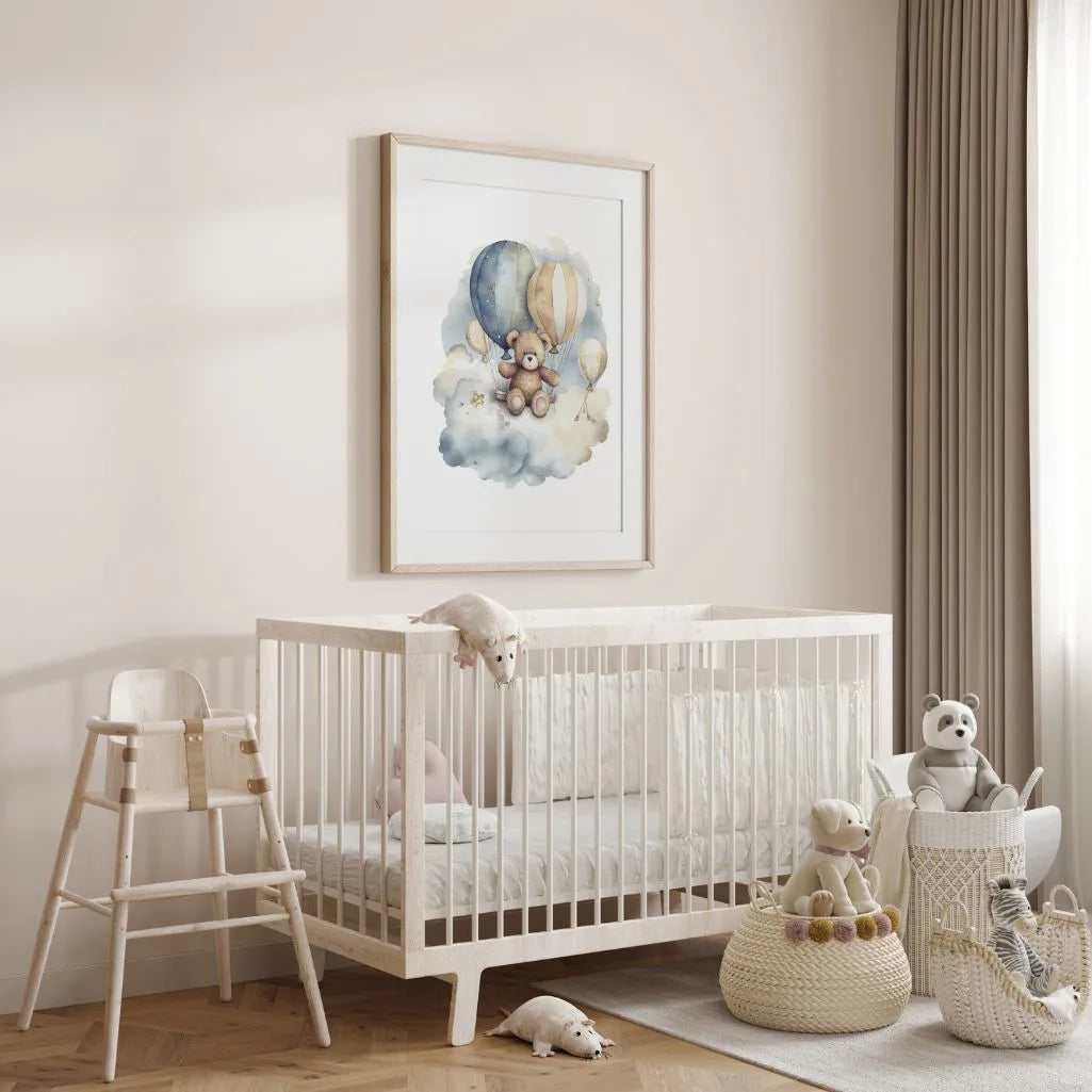 Bear On A Cloud With Balloons Poster