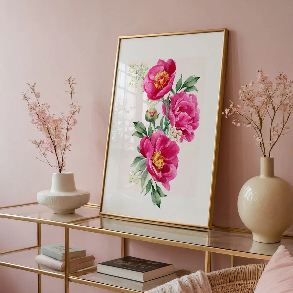 Pink Peonies Watercolour Poster