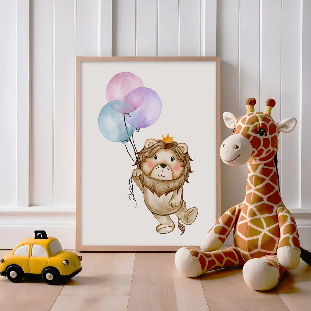 Lion With Balloons Poster