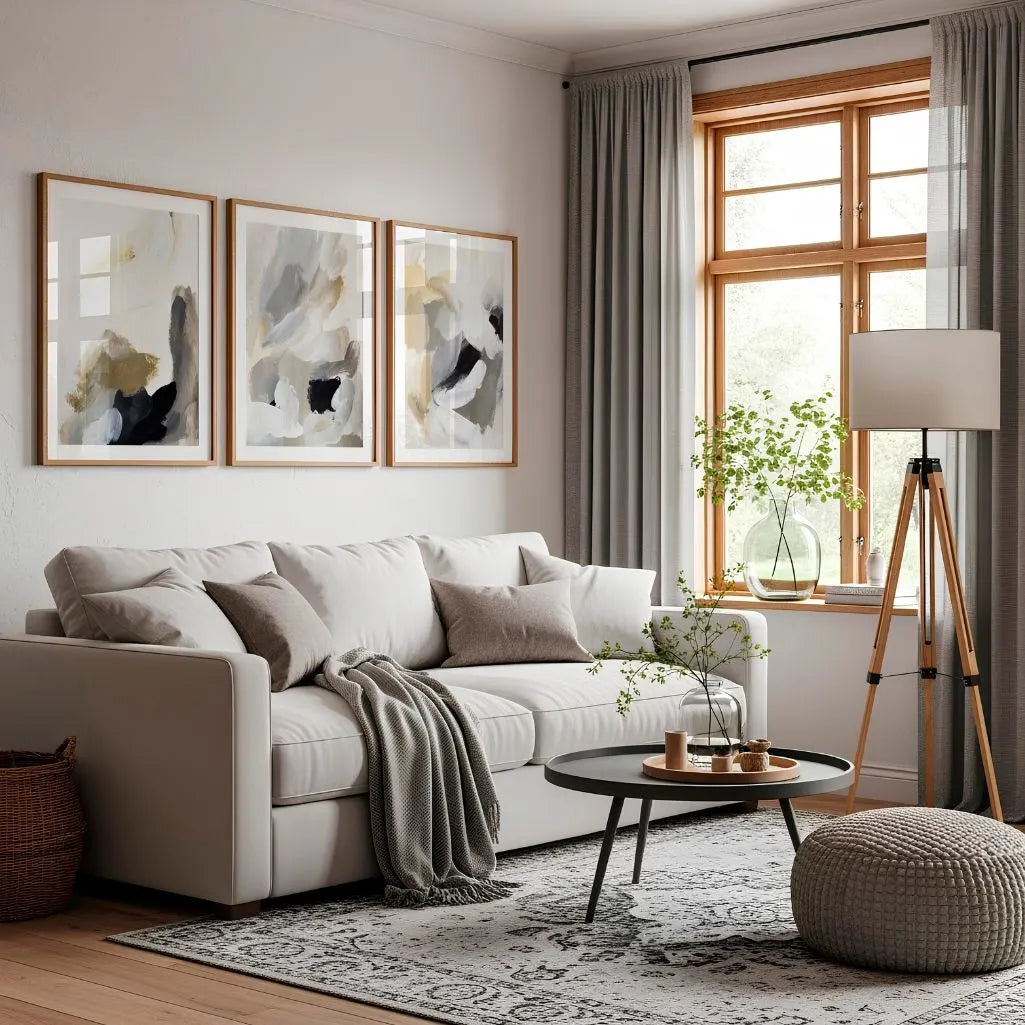 Atelier Noir – Set of 3 Abstract Art Prints - Minimalist Black & Neutral Wall Art