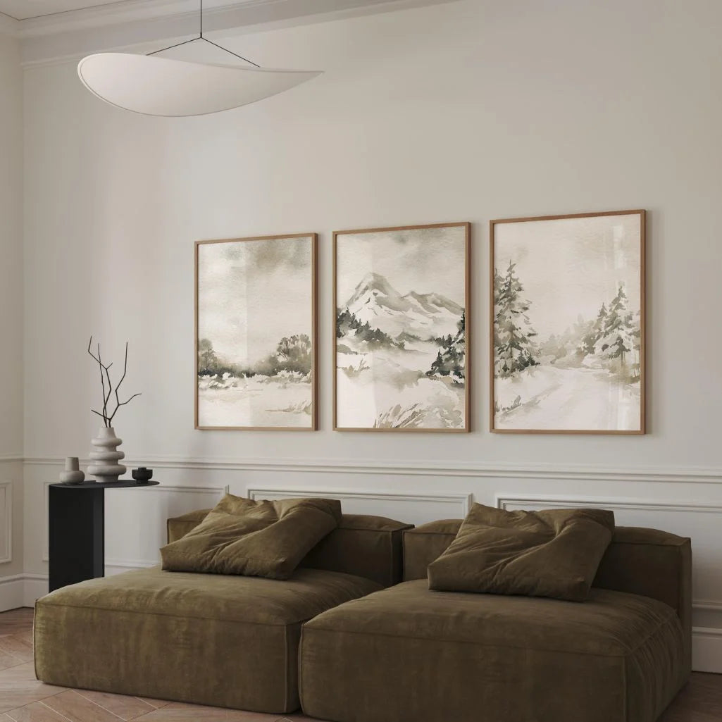 Beige Winter Landscape Prints – Minimalist Nature Set of 3