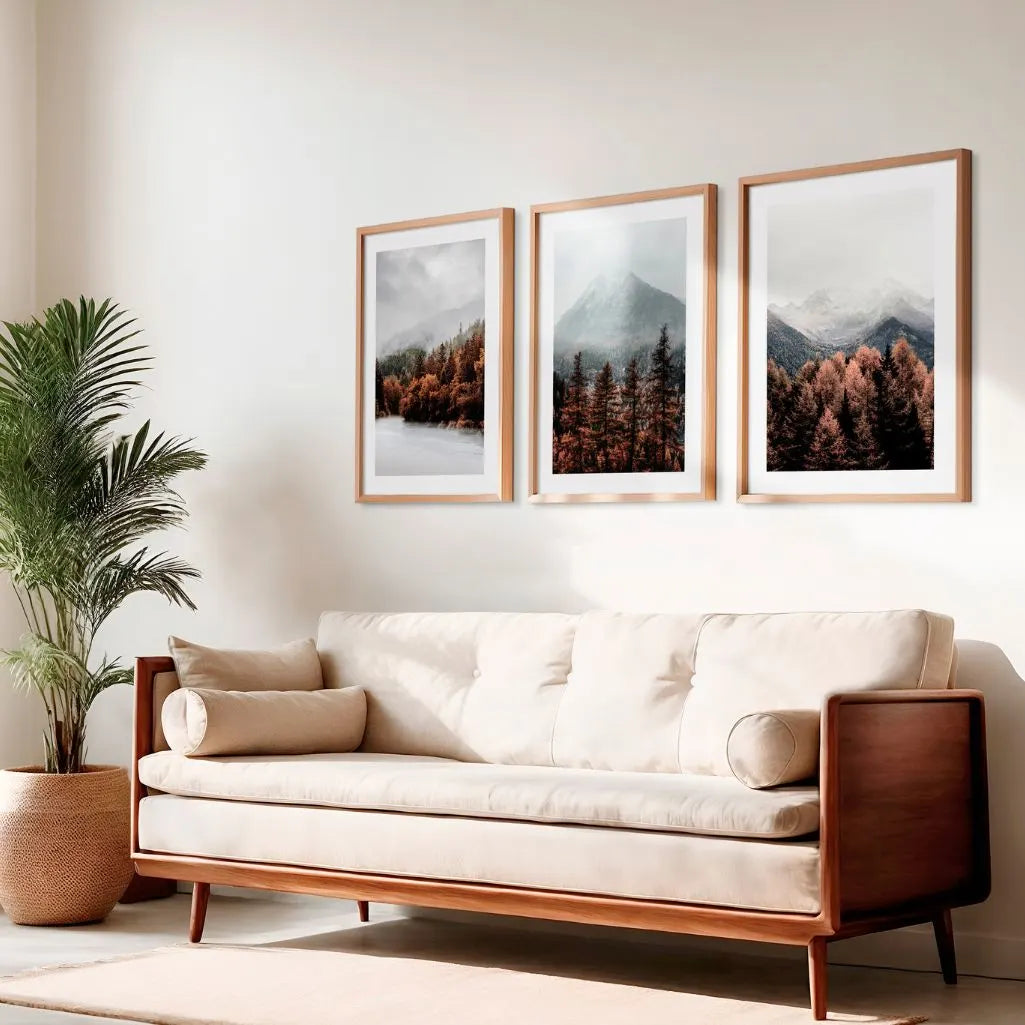 Misty Forest Mountain Prints – Minimal Nature Set of 3