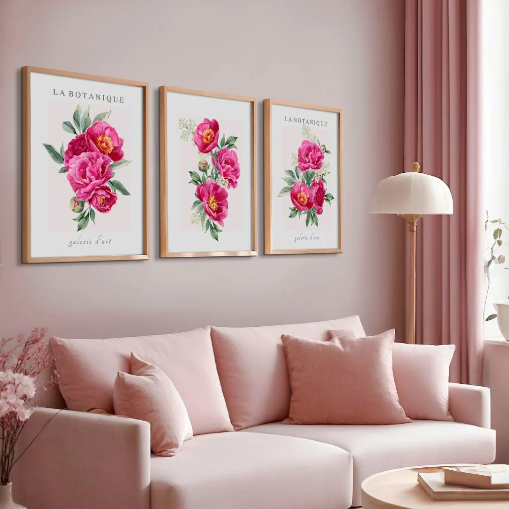 Pink Peony Watercolor Prints – Floral Botanical Set of 3