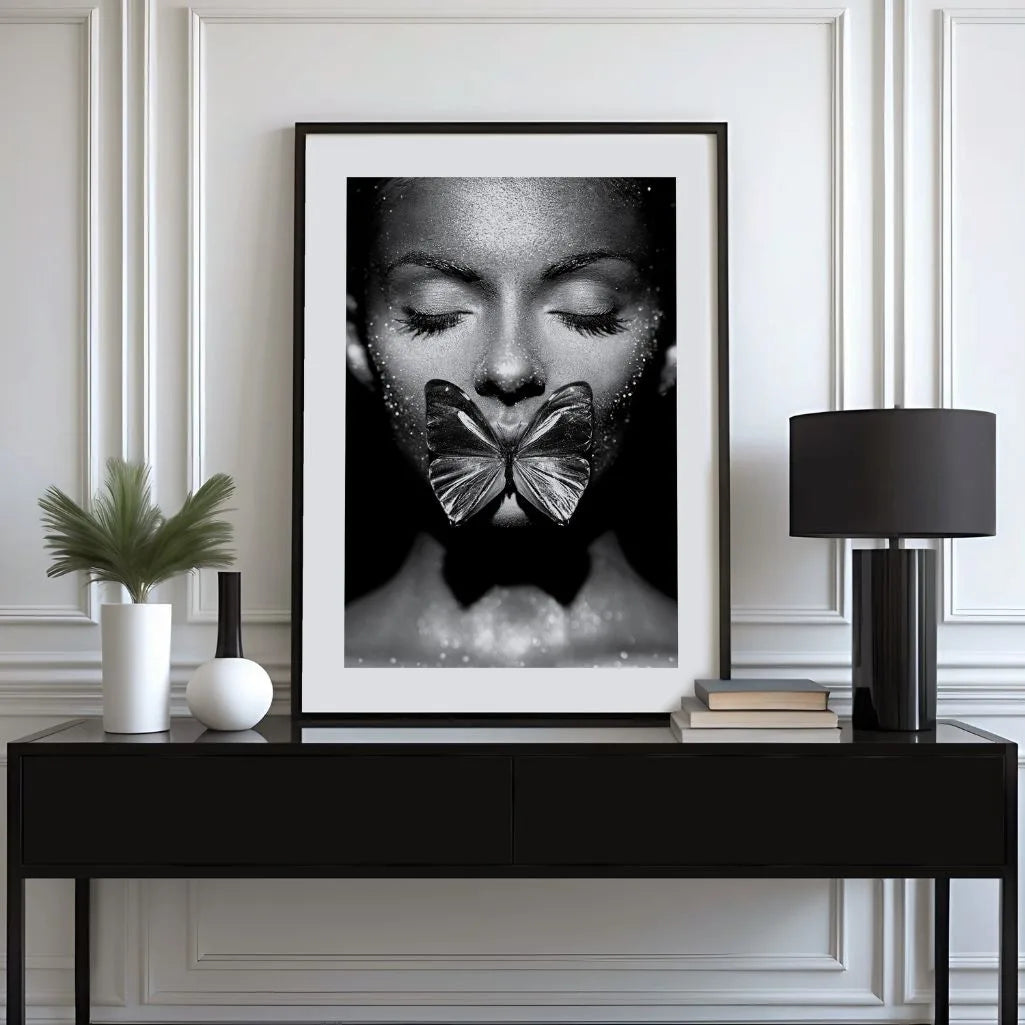 Silver Butterfly Portrait Poster