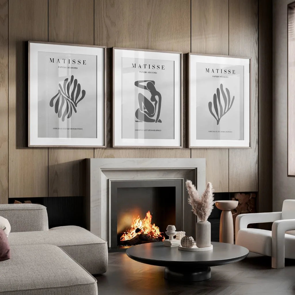 Henri Matisse Grey Organic Set of 3 Posters