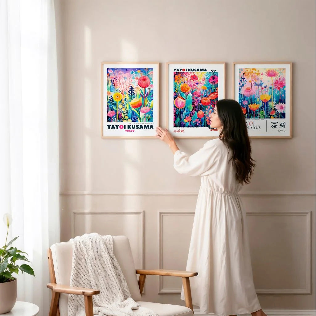 Dream Garden Abstract Floral Art Prints – Japanese Inspired Botanical Set of 3