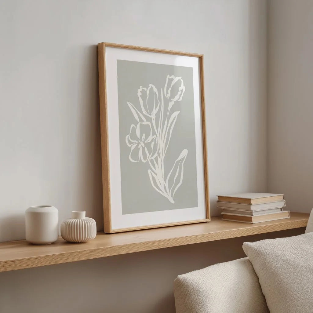 Sage Floral Line Art Poster