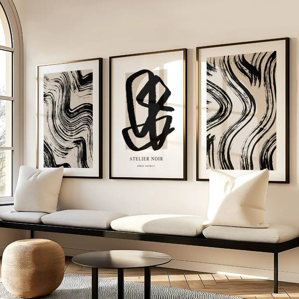 Atelier Noir Abstract – Set of 3 Posters