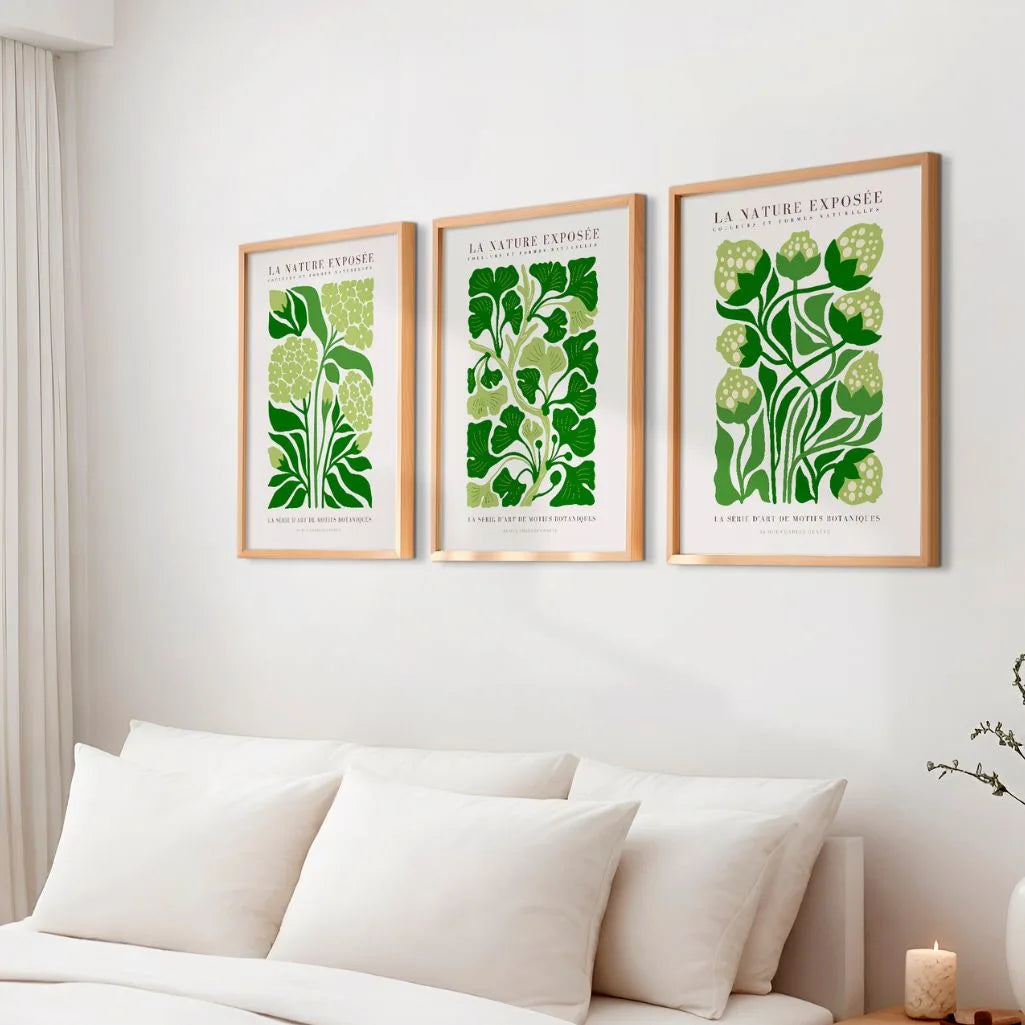 La Nature Exposée Botanical Prints – Green Botanical Set of 3
