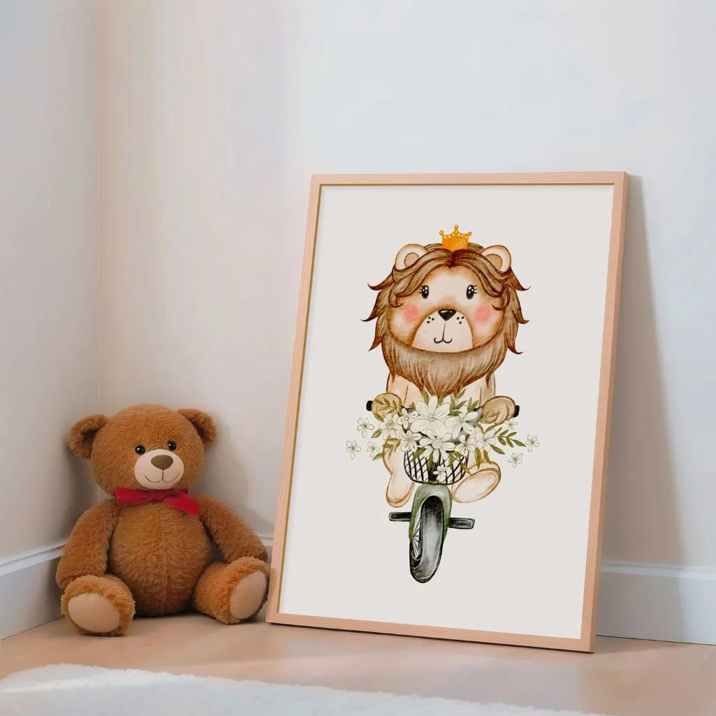 Lion On A Bicycle Poster