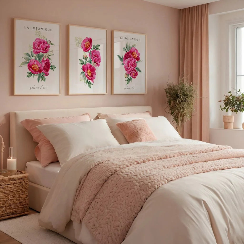 Pink Peony Watercolor Prints – Floral Botanical Set of 3