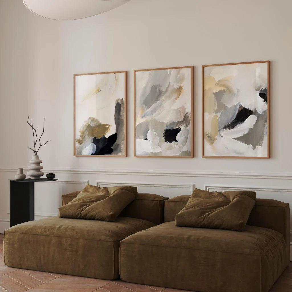 Atelier Noir – Set of 3 Abstract Art Prints - Minimalist Black & Neutral Wall Art