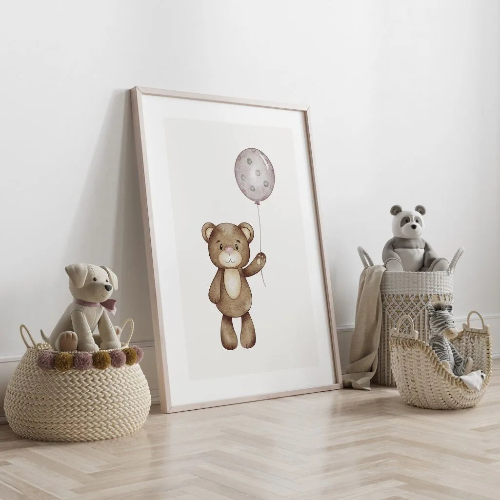 Bear With Polka Dot Balloon Poster