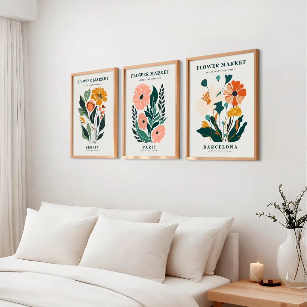 Flower Market Botanical Prints – Modern Floral Set of 3