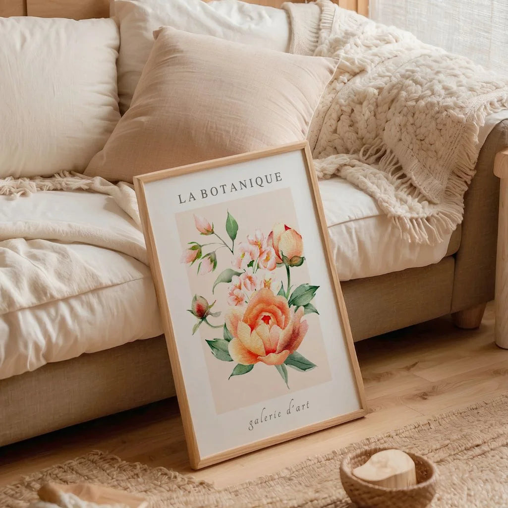 Peach Botanical Flowers Poster