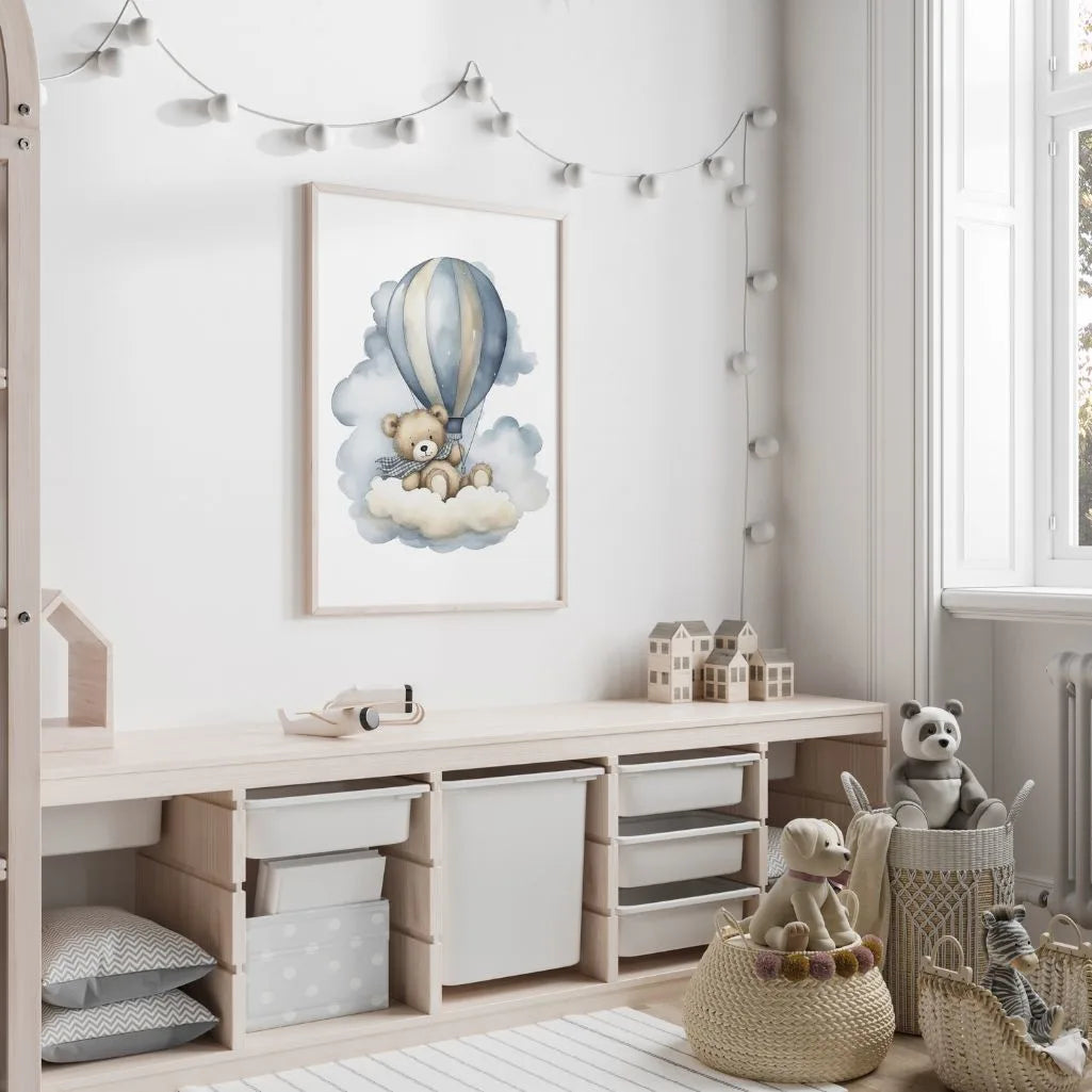 Bear Floating On A Balloon Poster