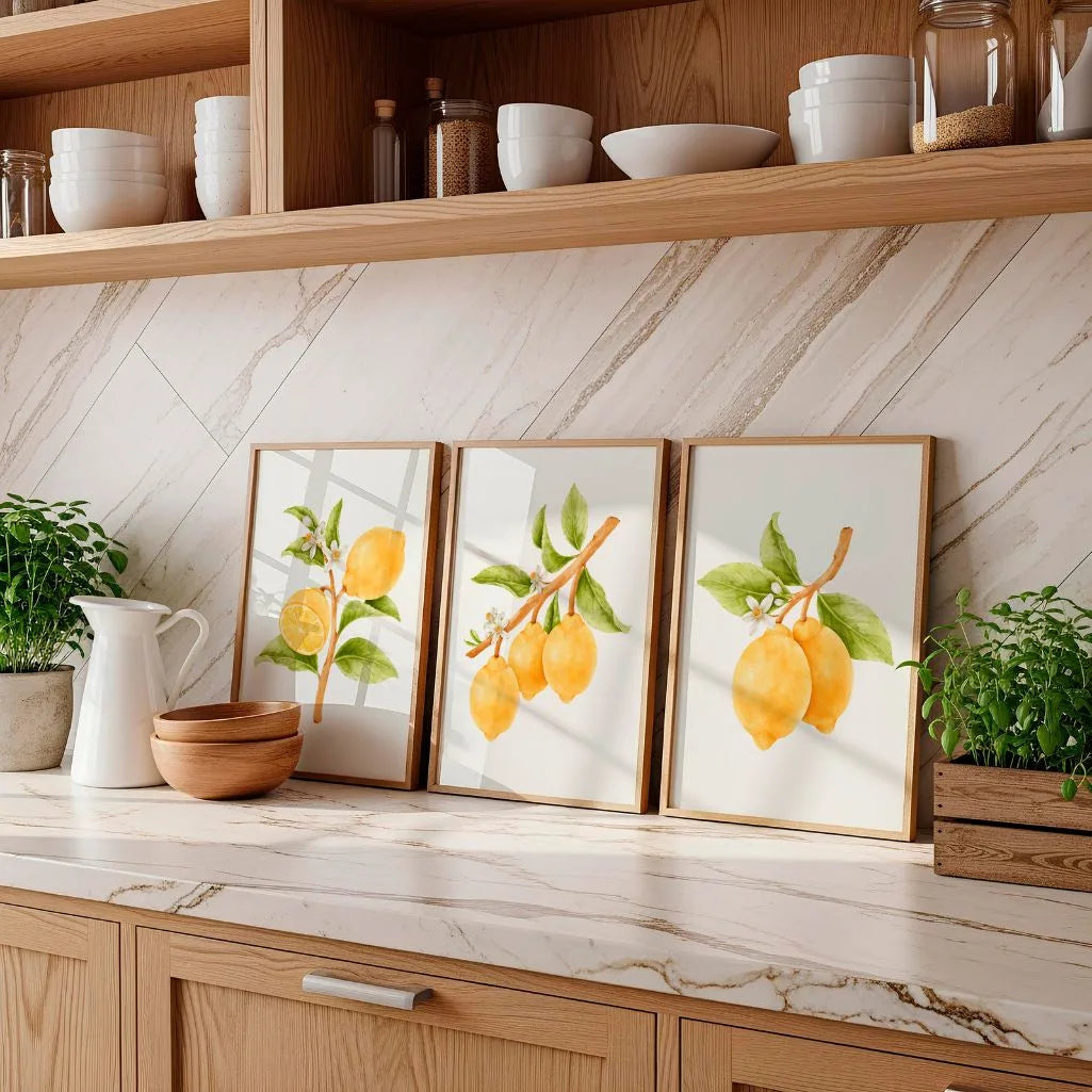 Lemon Botanical Watercolor Prints – Citrus Blossom Set of 3