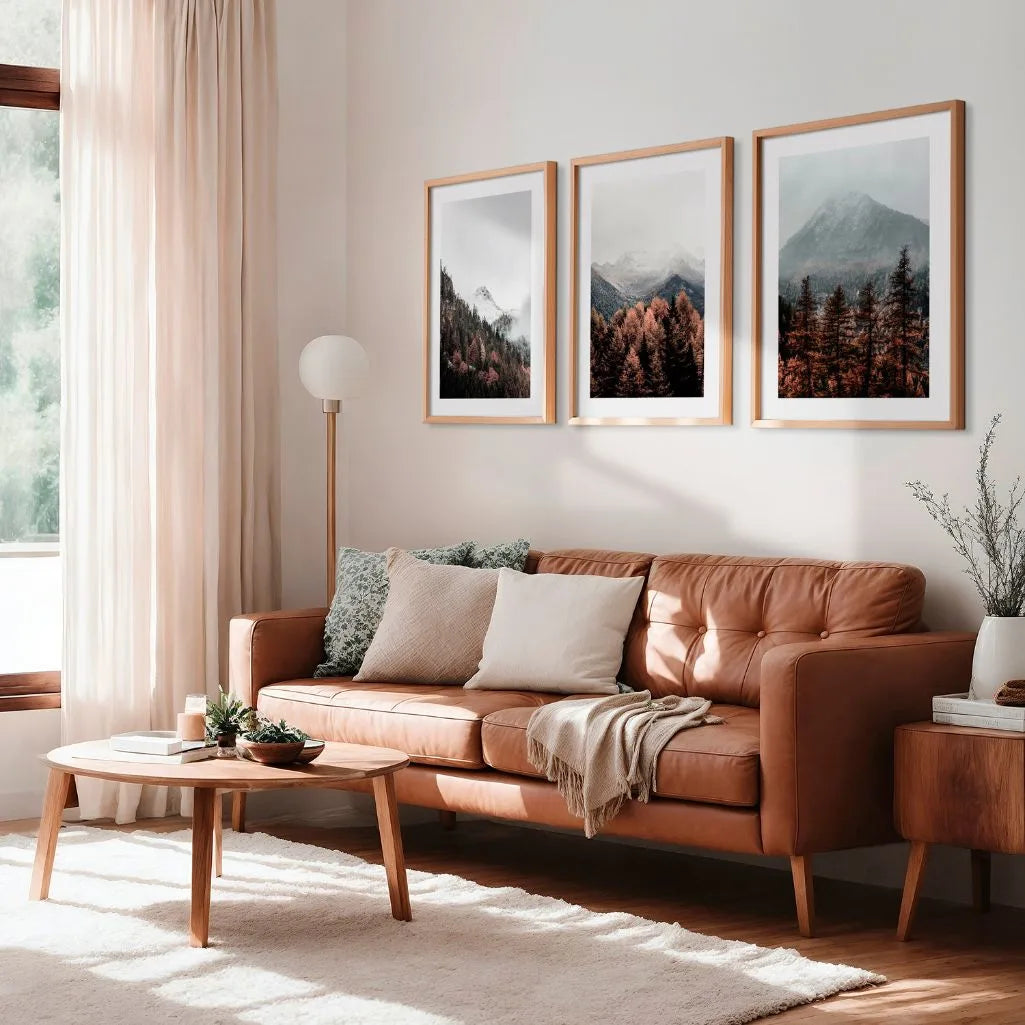 Misty Mountain Forest Wall Art Prints – Minimal Nature Photography Set of 3