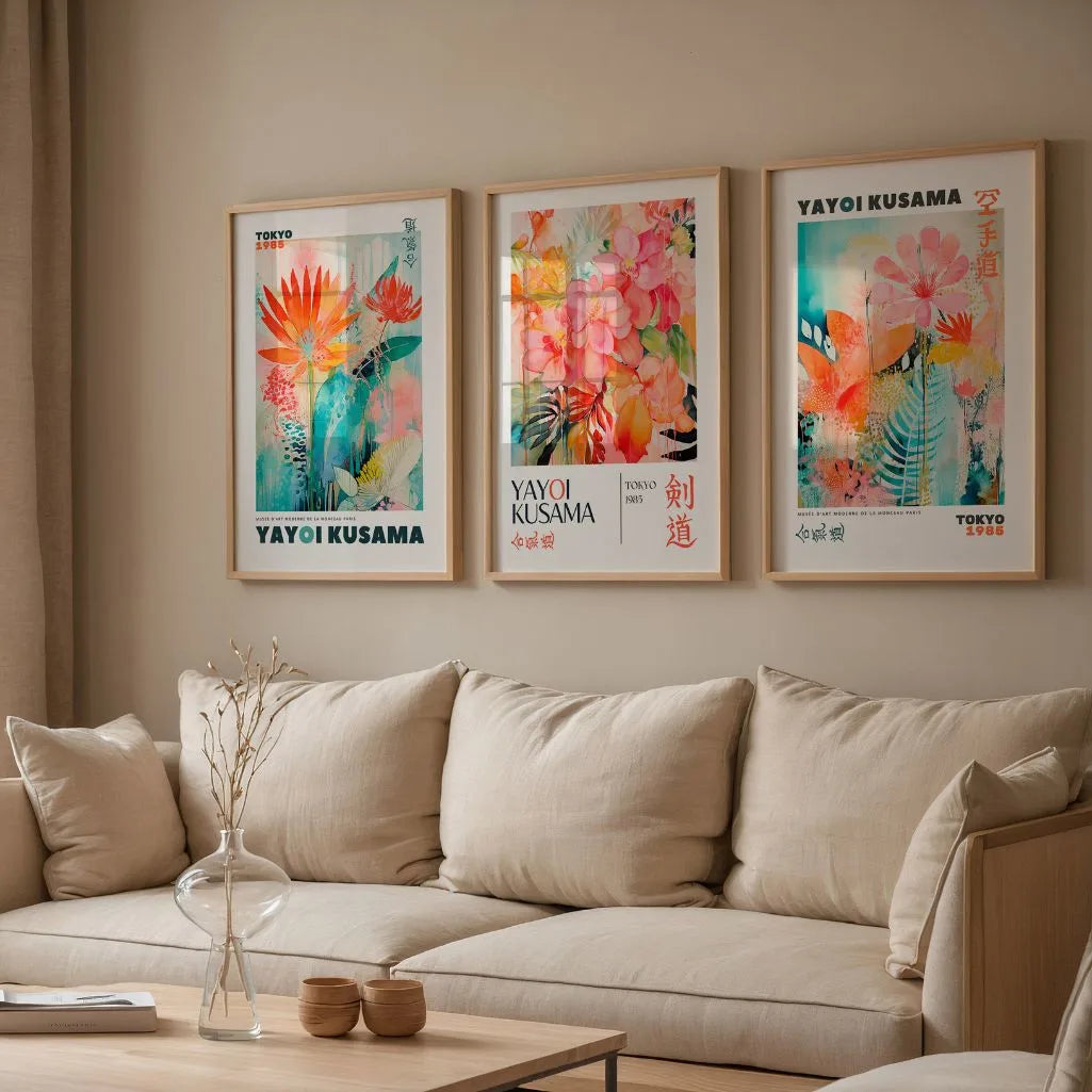 Abstract Floral Garden Art Prints – Japanese Inspired Colorful Set of 3
