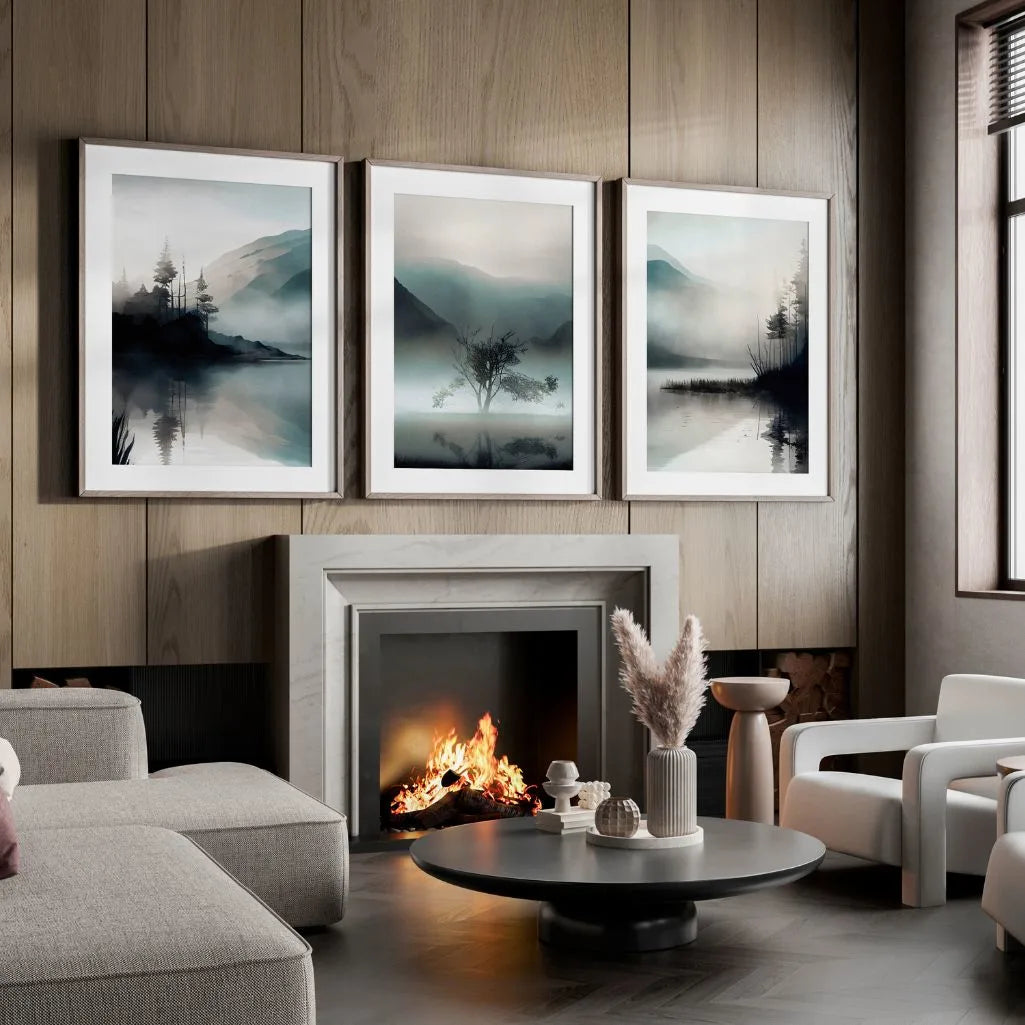 Misty Landscape Wall Art Prints – Foggy Nature Set of 3