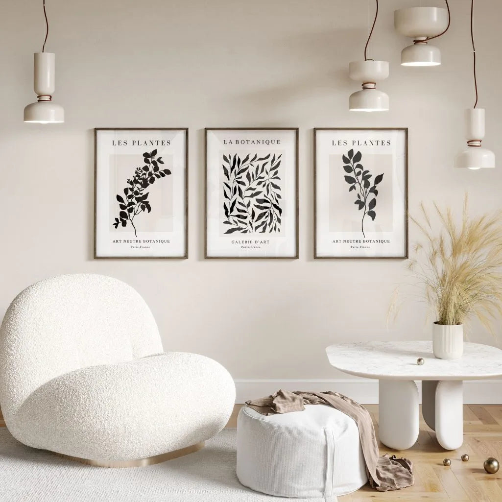 black leaf pattern poster set wall art for gallery wall decor