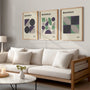 bauhaus poster set of 3 in calm minimalist bedroom interior