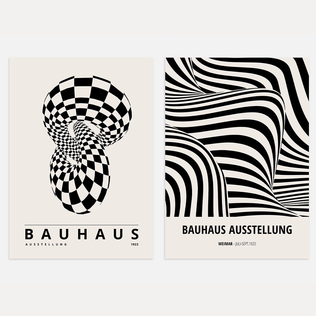 bauhaus geometric illusion poster set 2 black white wall art