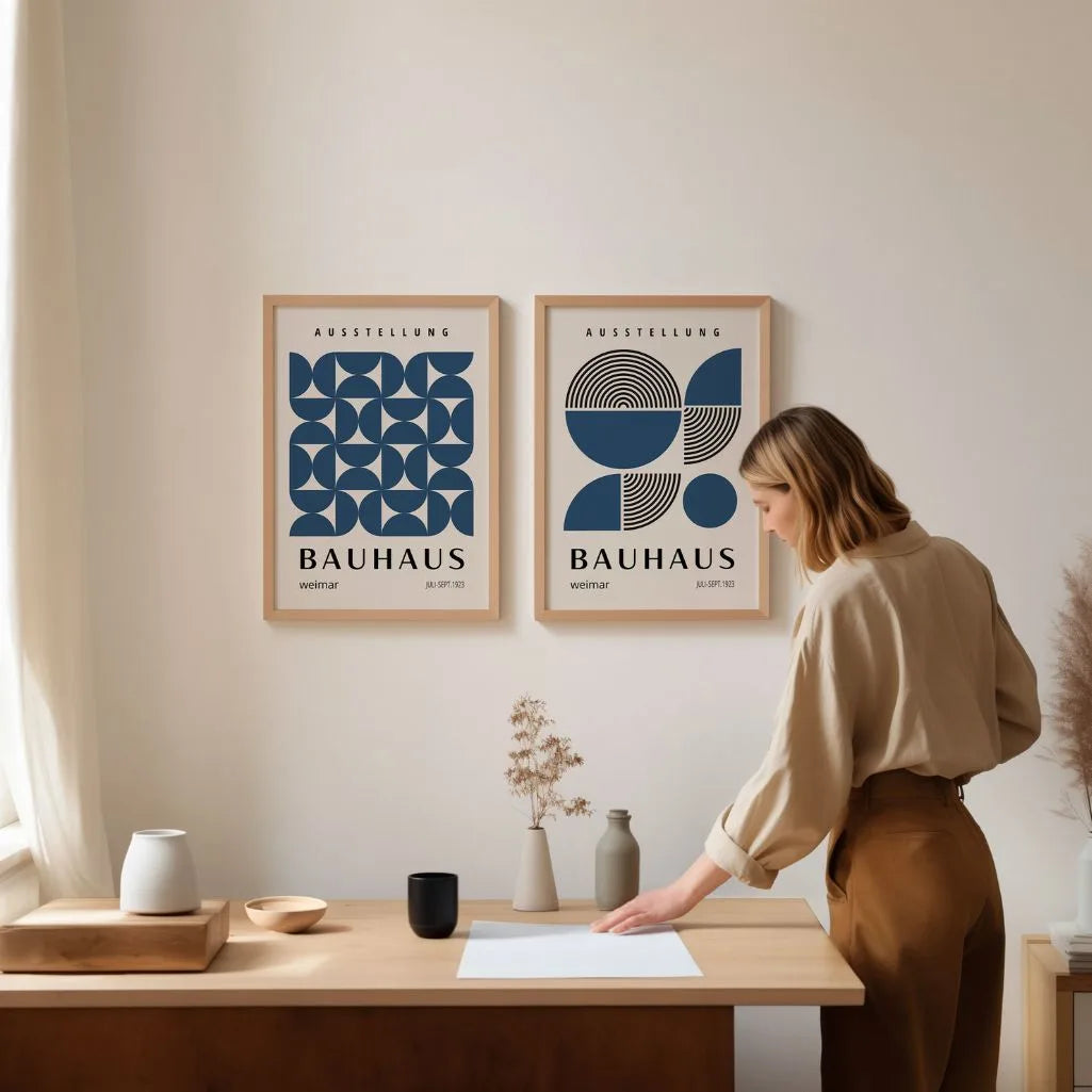 bauhaus navy geometric poster detail