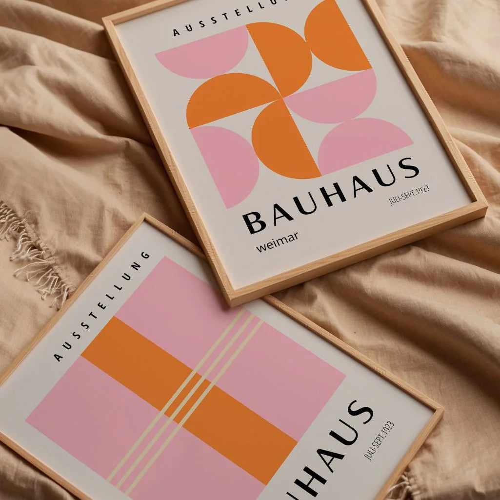 bauhaus pink orange poster set gallery wall decor