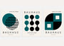 bauhaus poster set of 3 with light green and black circles half circles and modular organic shapes