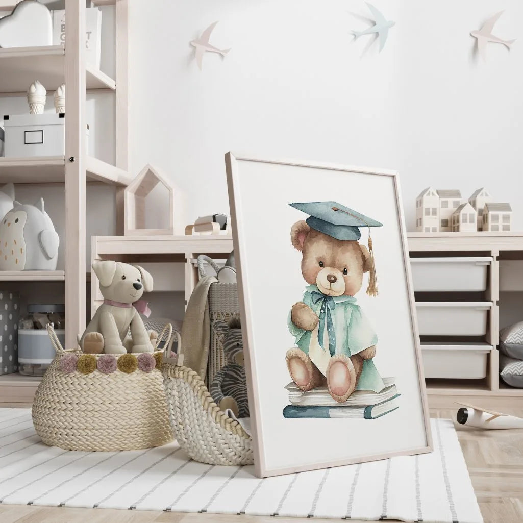 bear with books poster reading corner decor