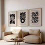 black abstract botanical poster set modern living room wall decor