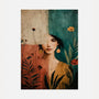 boho woman portrait poster in terracotta beige and deep green tones for modern living room decor