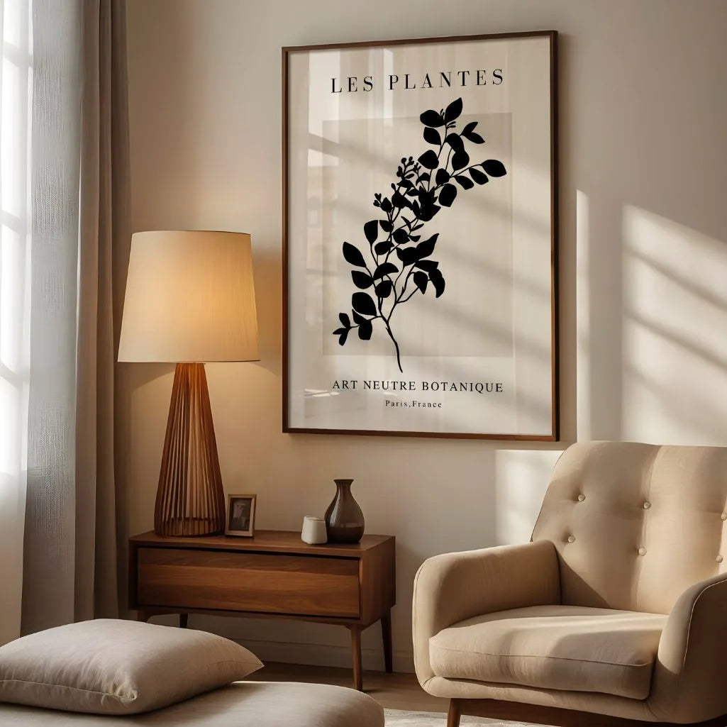 elegant botanical branch wall print bedroom neutral calm decor