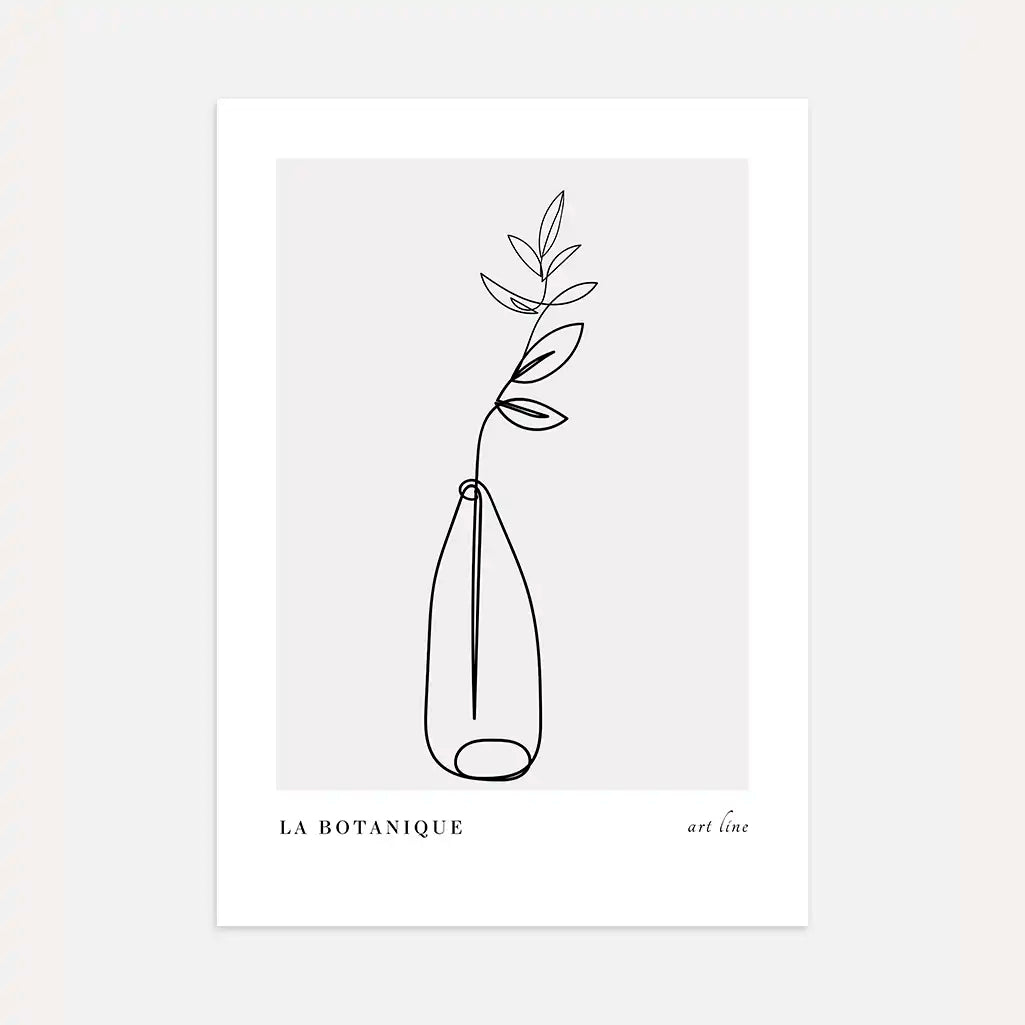 Botanical line art poster with minimalist branch in vase illustration