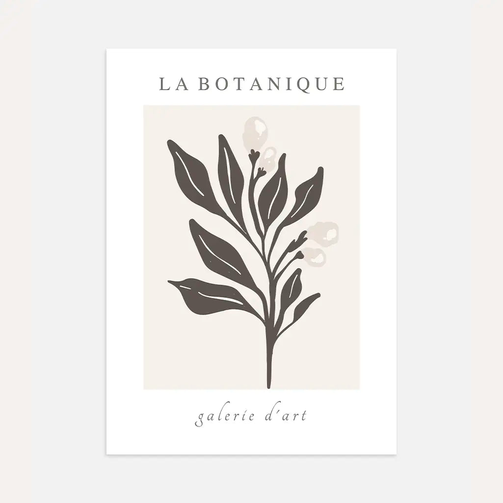 botanisches line art poster beige schwarz moderne florale illustration