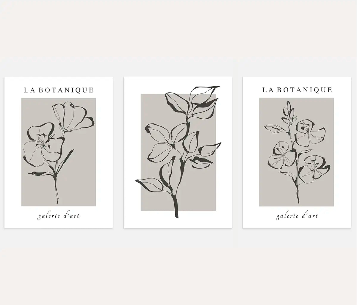 botanical line art poster set beige grey minimalist wall art for modern interior