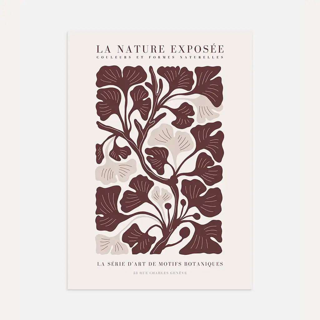 botanical pattern poster bordeaux leaves vintage wall art