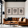 black botanical silhouette poster set calm bedroom wall art beige tones
