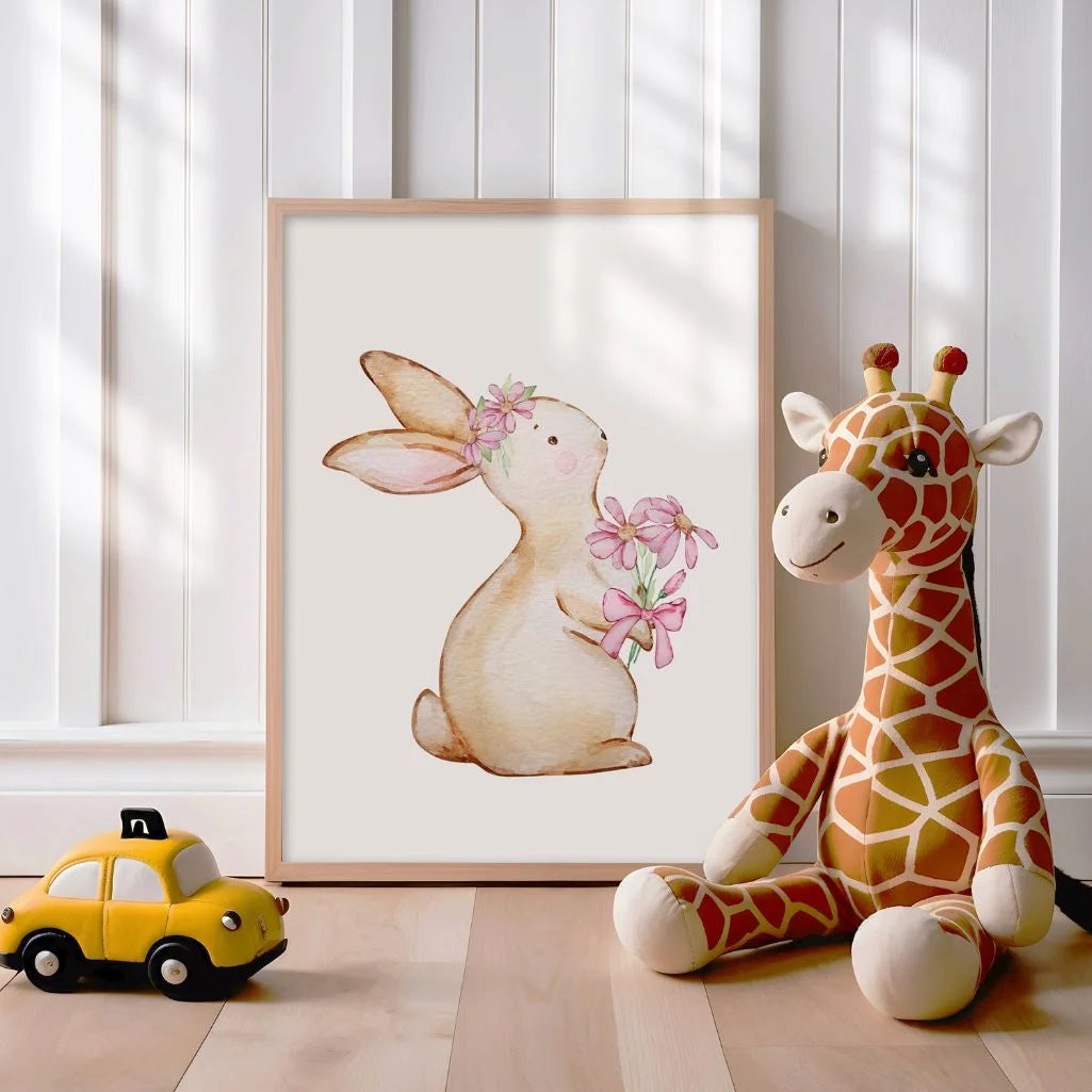 bunny flowers poster kids bedroom wall art