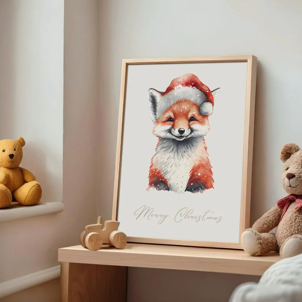 christmas fox poster kids bedroom festive wall art