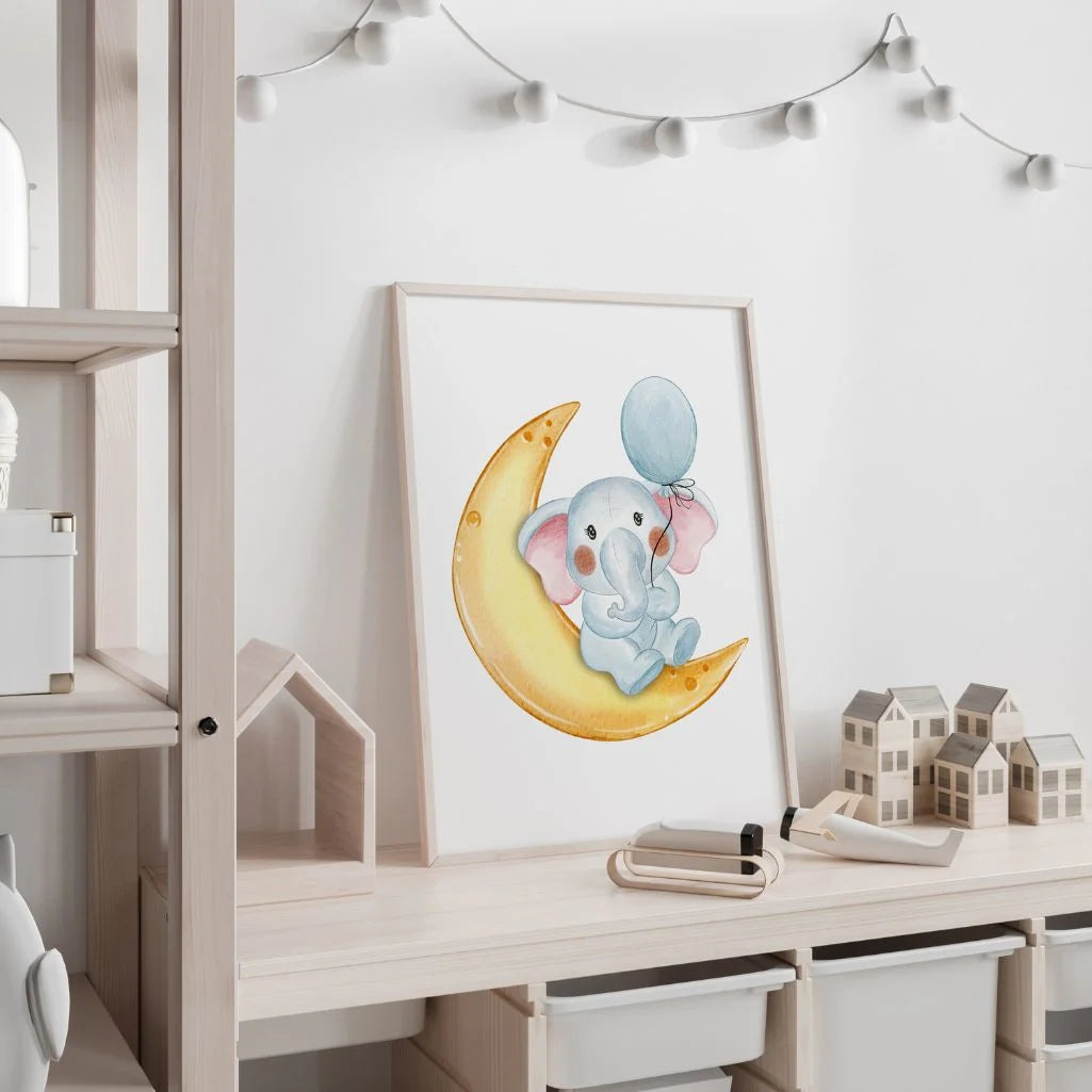 elephant on the moon poster baby room wall art