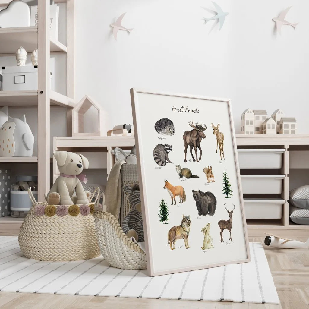 forest animals educational poster nursery decor