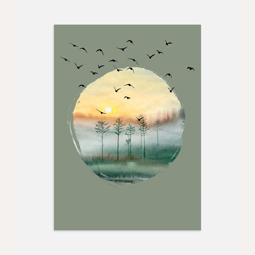 forest morning watercolor poster wall art
