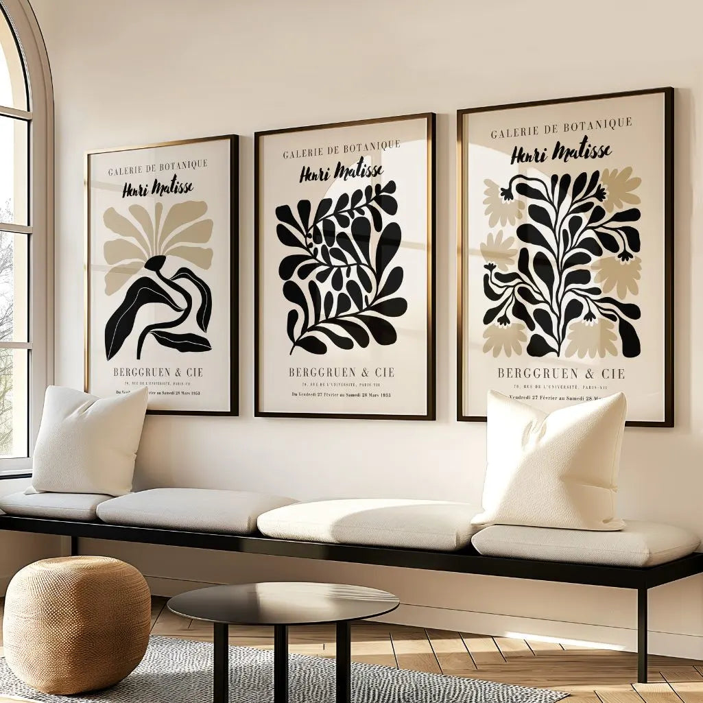 henri matisse botanical rhythm poster set beige black living room decor
