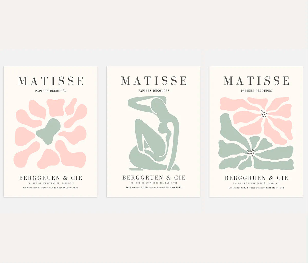 henri matisse poster set of 3 pink sage green abstract figure floral wall art