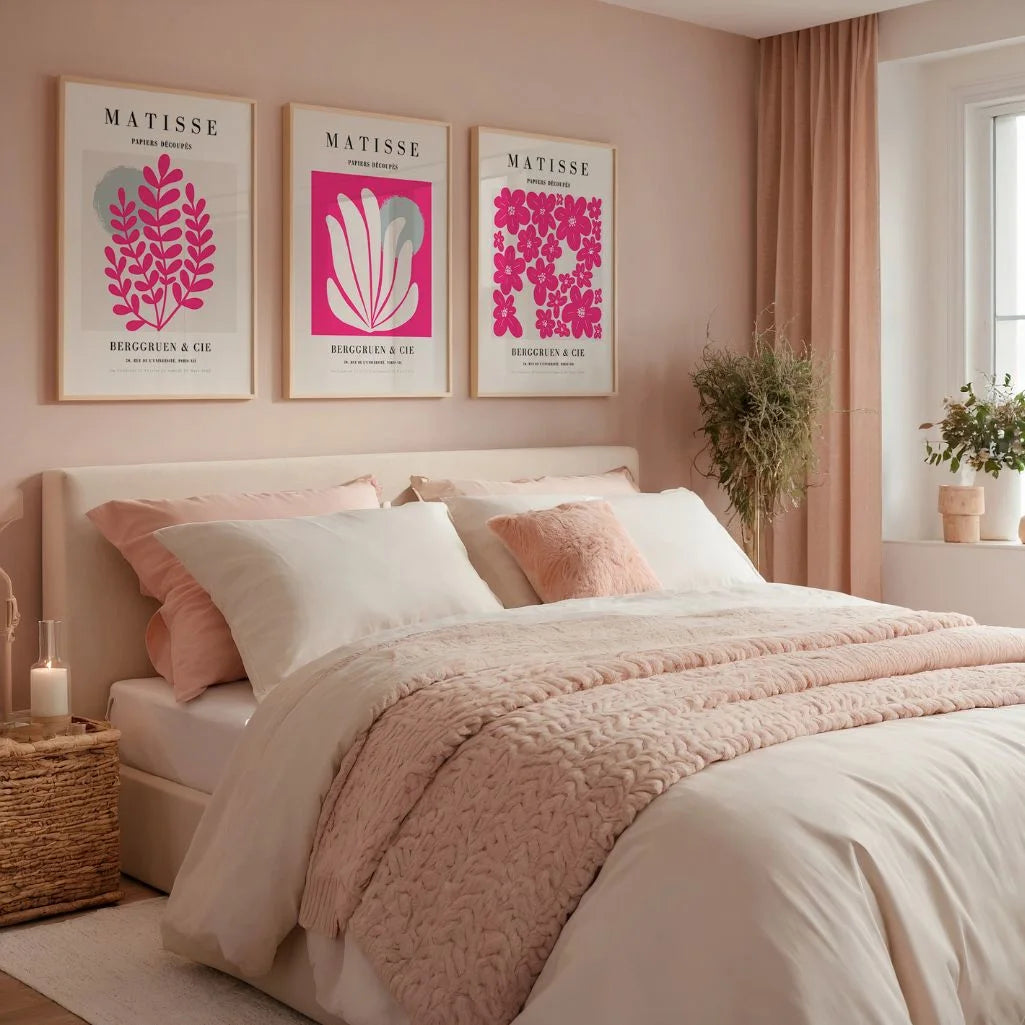 henri matisse poster set of 3 bold flowers pink beige gallery wall